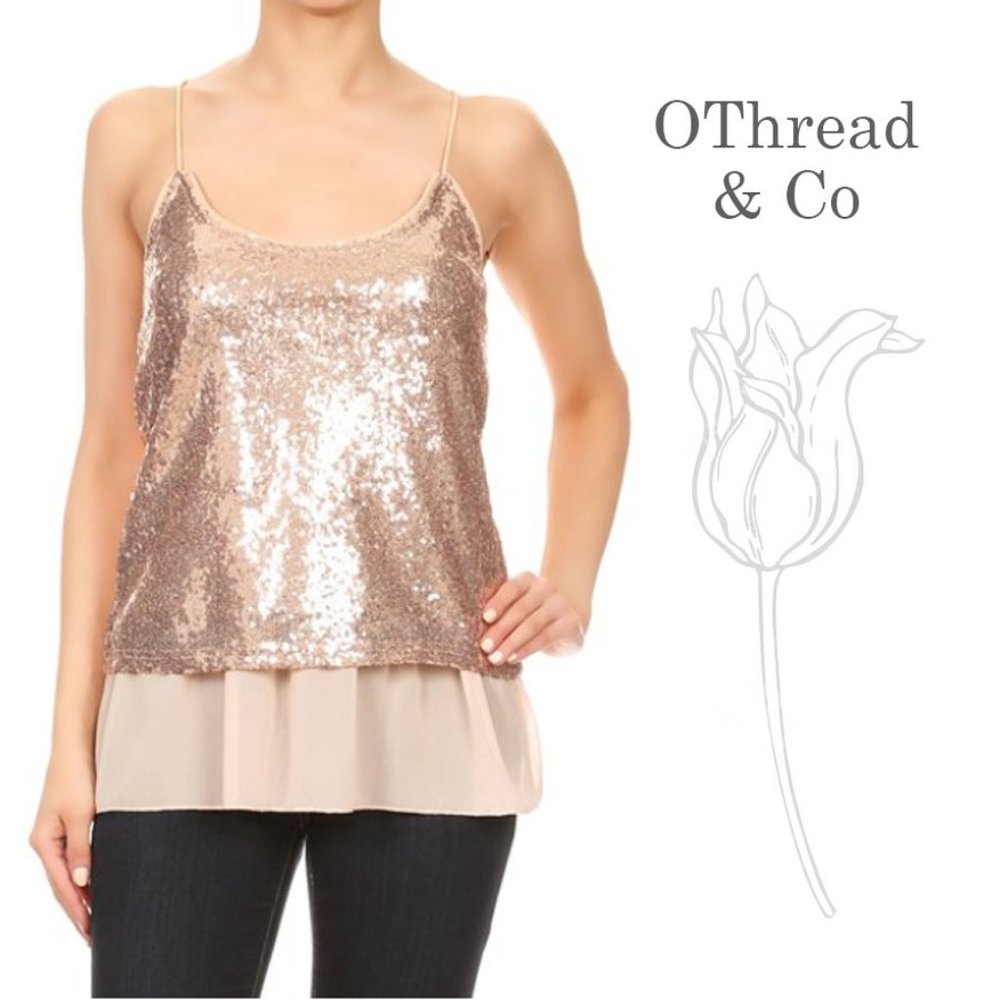 O'thread Sequin Spaghetti Strap Tank Cami Top M - image 1